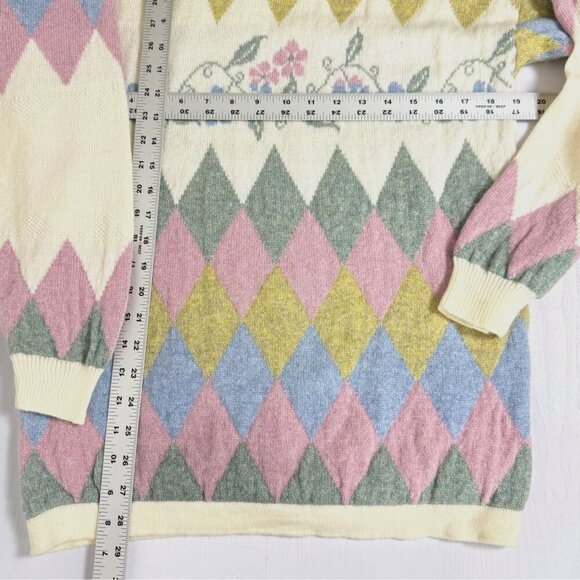 Vintage Concept Knitwear Sweater Womens Sz M Pastel Harlequin 80s 90s Grannycore - Picture 5 of 10